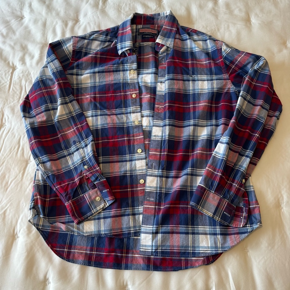 Vineyard Vines Red, Blue and White Plaid Button-Down Shirt